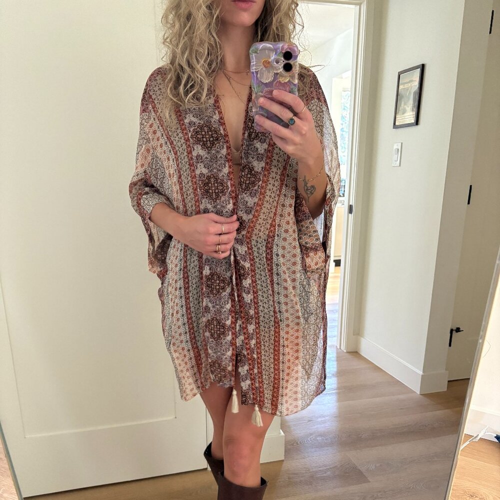 Massimo Dutti Boho Paisley Shawl Kimono Lightweight Sheer Wrap - Picture 3 of 8